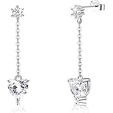 Sterling Silver Heart Dangle Earrings for Women Hypoallergenic Cubic Zirconia Charm Elegant Chain Earrings Jewelry Gifts for Wife Sister