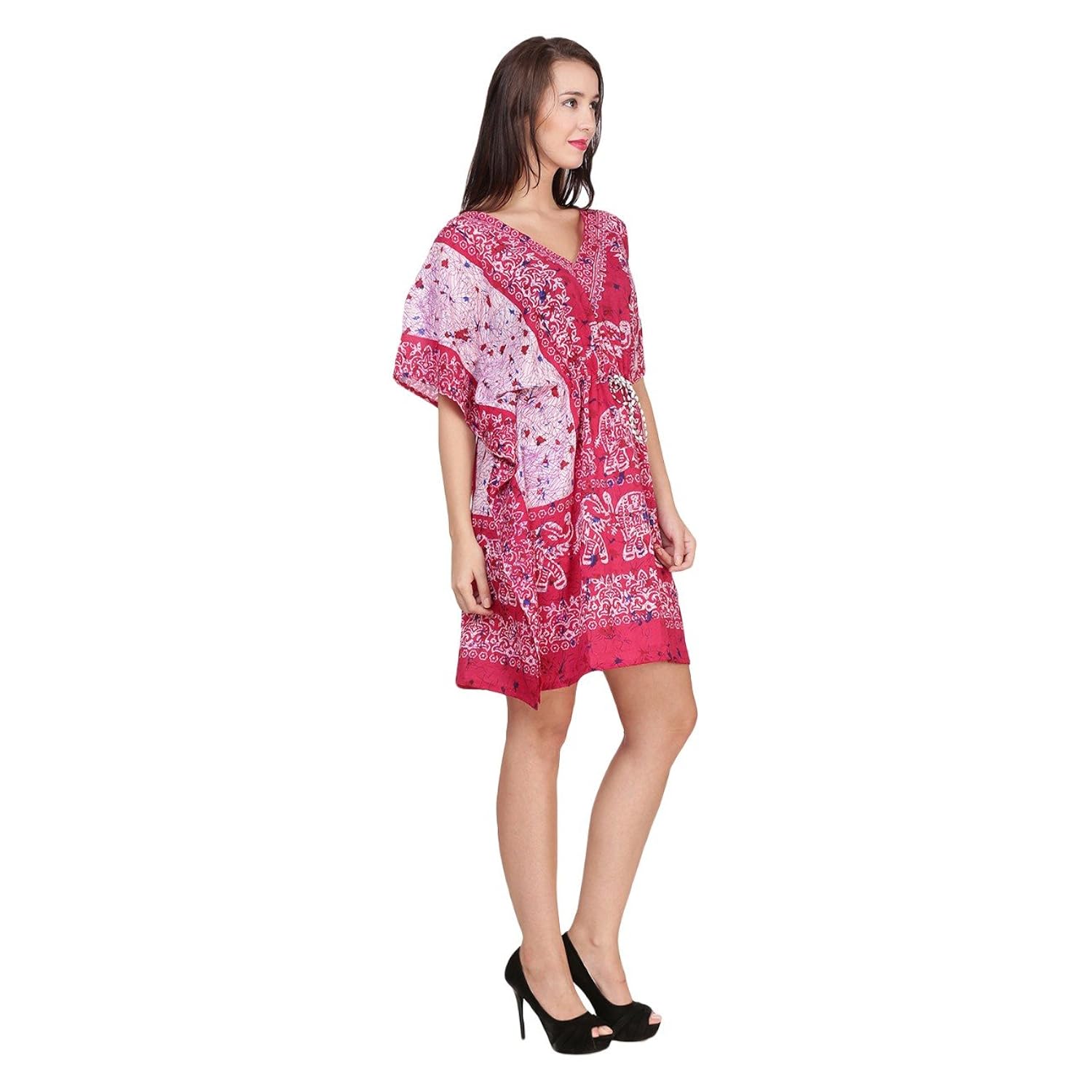 buynewtrend crepe multi short kaftan/dress for women
