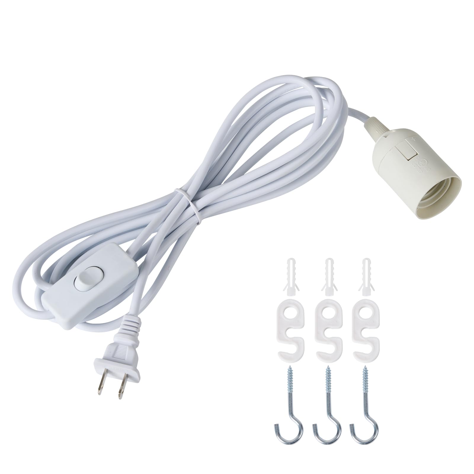 Photo 1 of PinRight Plug in Hanging Light Kit, Retro Pendant Light Kit, E26 E27 Industrial Pendant Light Fixture, 13ft Cord with On/Off Switch, for Kitchen Bedroom Plant Growth Light?White, 1-Pack