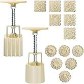 Luxiv 50g Mooncake Mold Set, 12 Patterns Round And Square Hand Press Molds | 2 Moon Cake Mold Sets, Food-grade Material, 6 Round Pattern And 6 Square, For DIY Mooncakes, Cookies, Pastry And Desserts