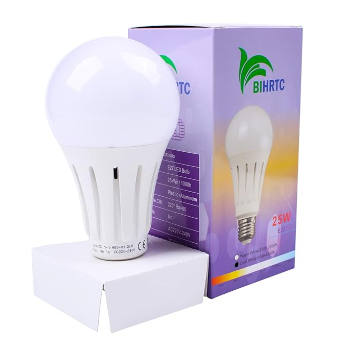 BIHRTC E27 25W LED Lampen A80 Leuchtmittel Kaltweiß 6000K-6500K Schraube LED Glühbirne Energiesparlampe ersetzt 200W Glühlamp