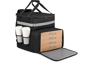 CIVJET Insulated Pizza Delivery Backpack with 4 Cup Holder, Waterproof Cooler Bags, Insulated Food Delivery Bag for Hot/Cold Food for Bike, Reusable Grocery Shopping Backpack, Rideshare Delivery Bag