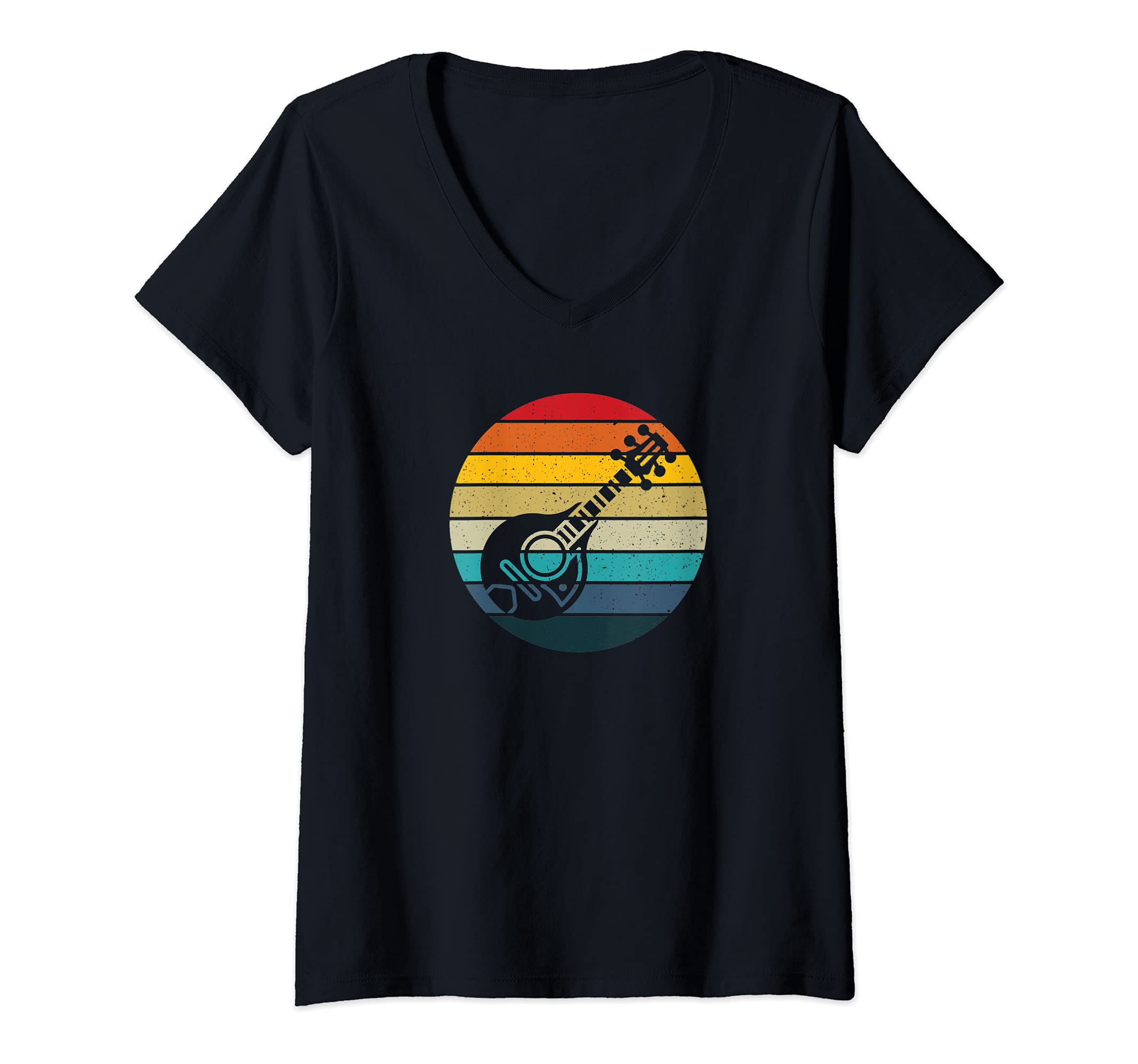 Womens Mandolin retro sunset vintage mandolin player V-Neck T-Shirt