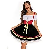 Haoviorus Women's Oktoberfest Costume Lace Dirndl Dresses 1pc German Beer Dresses for Oktober Festival Bavarian Costume