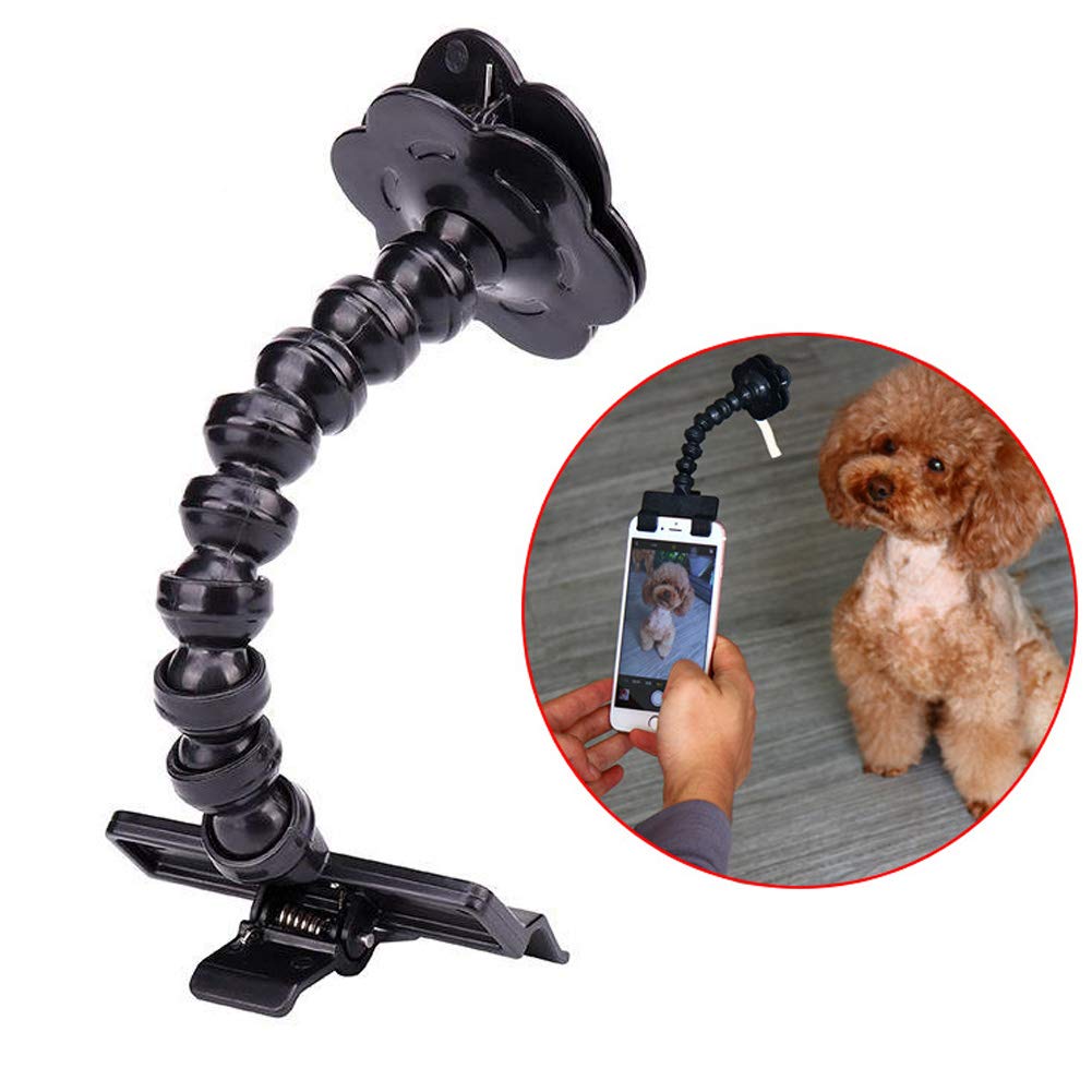 zosenda Pet Selfie Stick, Flexible Dog Selfie Stick Rod Cat Photo Toy Accessories, Multi-functional Smartphone Attachment Clip Treat Holder Dog Bath Toy (Black)