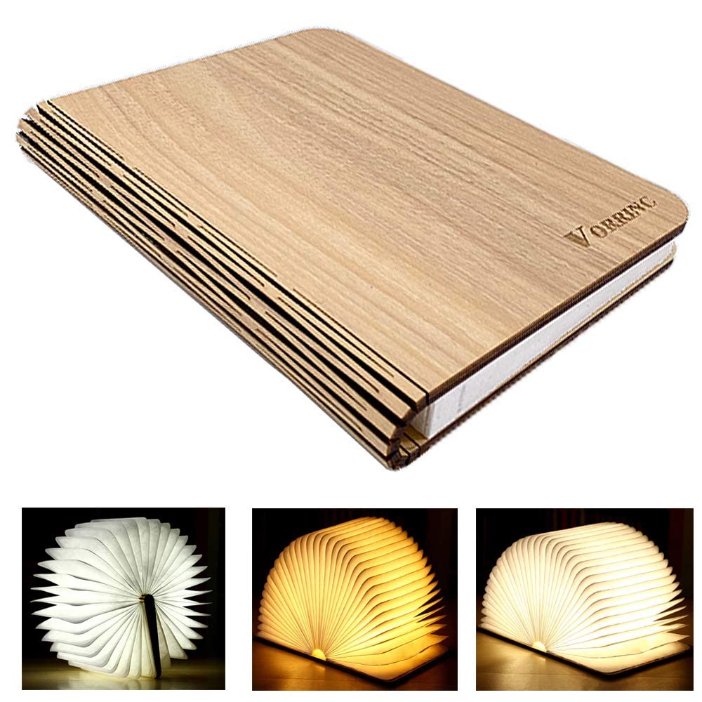 VORRINC Wooden Book Lamp,Home Decor LED Book Lamp Folding Wooden Mood Light with 2000mAh Lithium Battery Night Lamp Light,Anniversary or Valentine's Gift (White)