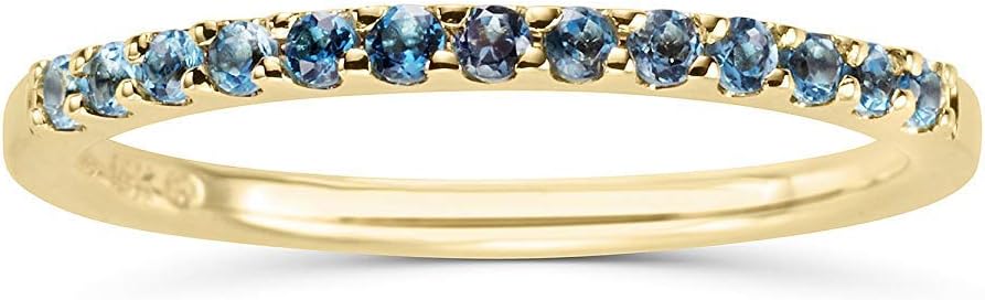 14K Yellow or White Gold Birthstone 2MM Half-Eternity Stackable Anniversary or Wedding Band Ring - Choice of Gemstone Colors/Months