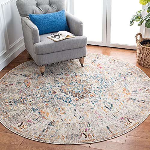 SAFAVIEH Madison Collection 5' Round GreyGold MAD474F Boho Medallion Distressed…