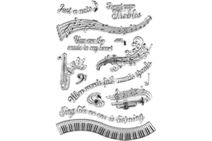 ON-AIRSTORE Music Notes Clear Stamps for Card Making Decoration DIY Scrapbooking, Musical Instruments Transparent Rubber Seal Stamps for Photo Card Album Crafting Supplies.
