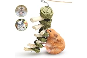 Rabbit Toys, Bunny Chew Toys for Teeth Health 100% Natural Organic Rabbit Bamboo Sticks with Grass Cakes, Chewing Wood Toys f