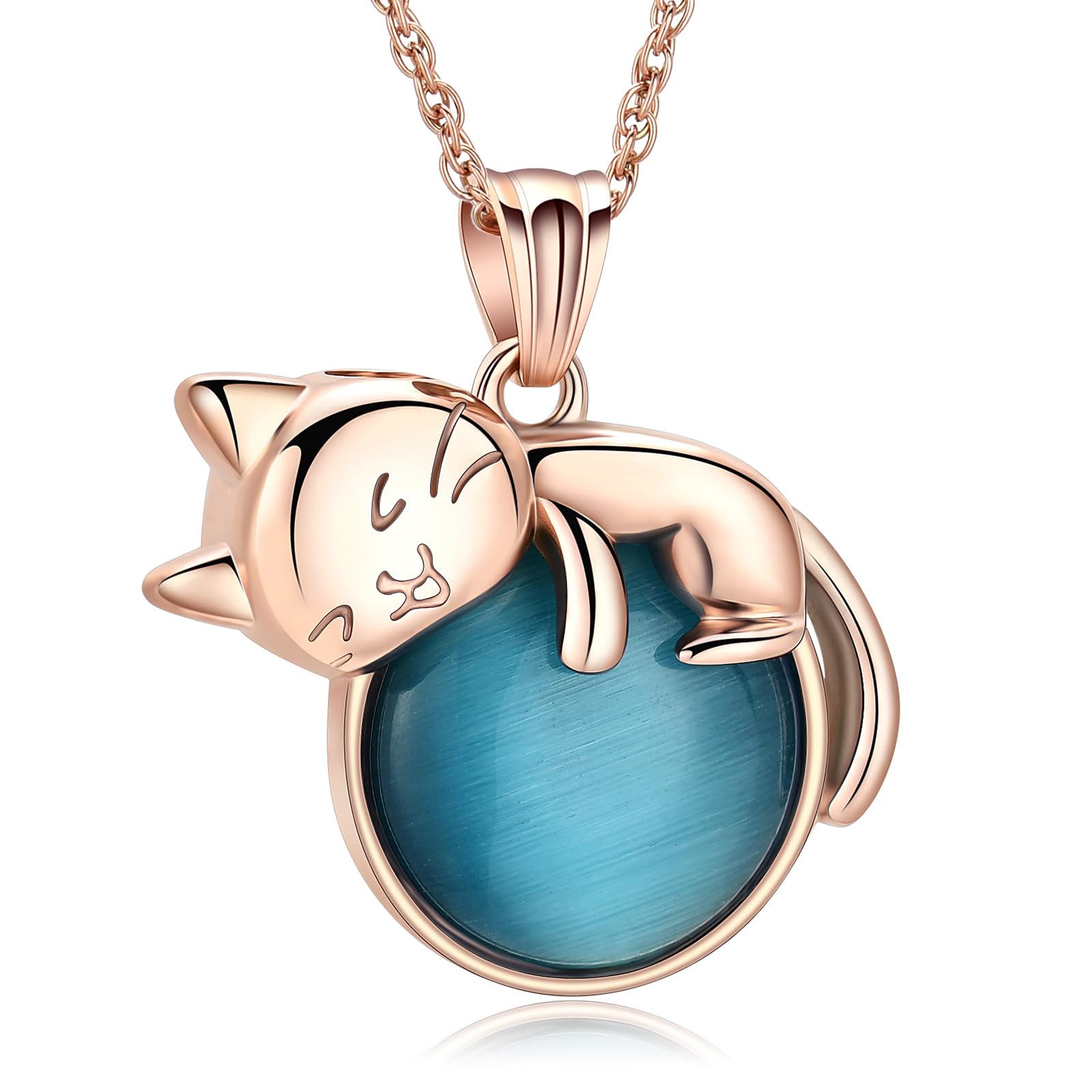 AIWENXI Moonstone Cat Cremation Jewelry for Ashes Pet Urn Necklaces for Men Women Lovely Cat Memorial Keepsakes Urn Pendant Necklaces Locket Jewelry