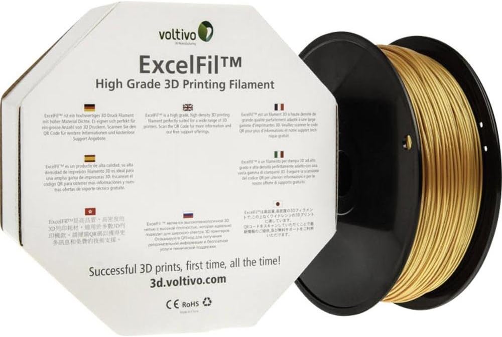 Voltivo ExcelFil PLA Bling Gold 1.75mm 3D Printing Filament (1kg/2.2lbs spool)