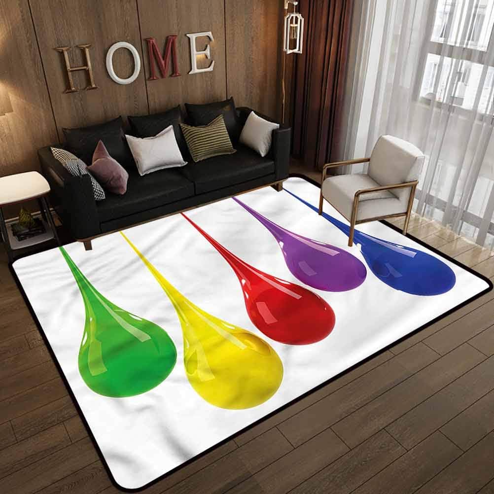 Colorful Anti-Skid Area Rug Dining Room Vivid Drops Paint Splash 2 x 3 Feet