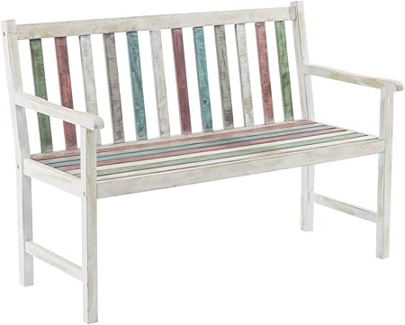 Amazon De Pureday Gartenbank Alster 2 Sitzer Holzbank Vintage Look Weiss Bunt