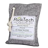 RickTech Air Purifying Bag 250g, Natural Activated Bamboo Charcoal Freshener Odor Absorber Eliminator with Hook, for Cars, Closets, Bathrooms and Pet Areas