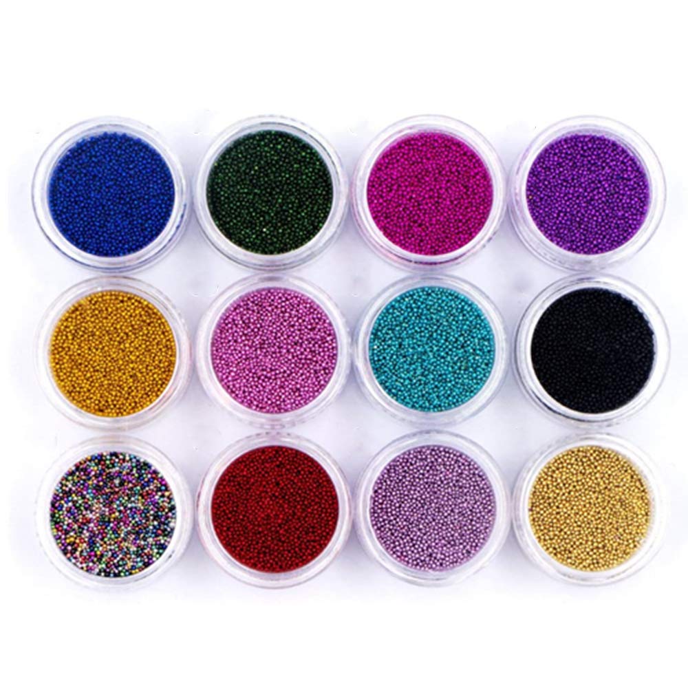 12 Boxes Nail Art Beads 3D Colorful Mini Beads Pearls Caviar Nail Art Pearl for DIY Nail Art Decorations(Random Color)