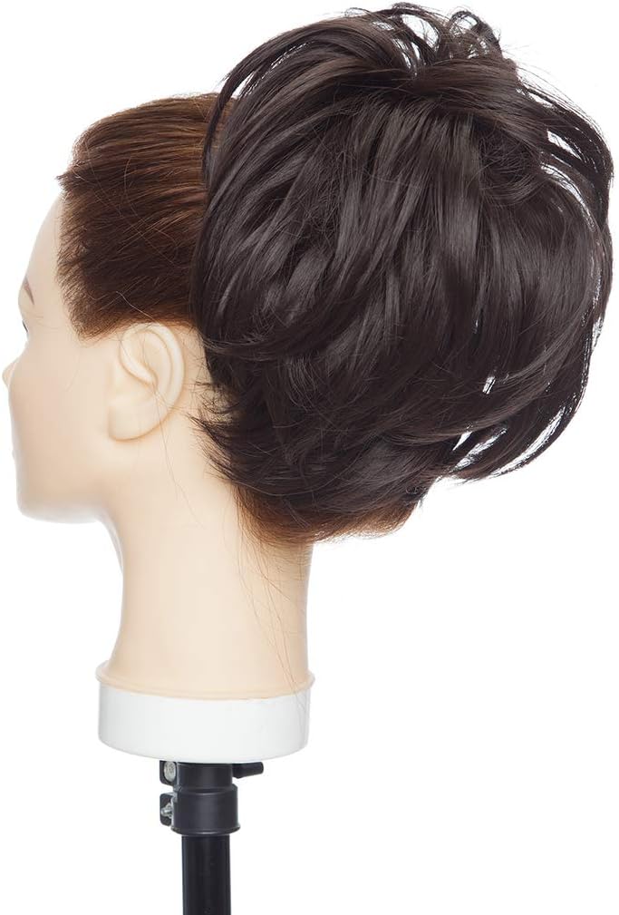 Tousled Updo Messy Bun Hair Piece Hair Extension Ponytail With Elastic Rubber Band Updo Extensions Synthetic Hair Extensions Scrunchies Ponytail Hairpiece for Women Dark Brown - Image 3