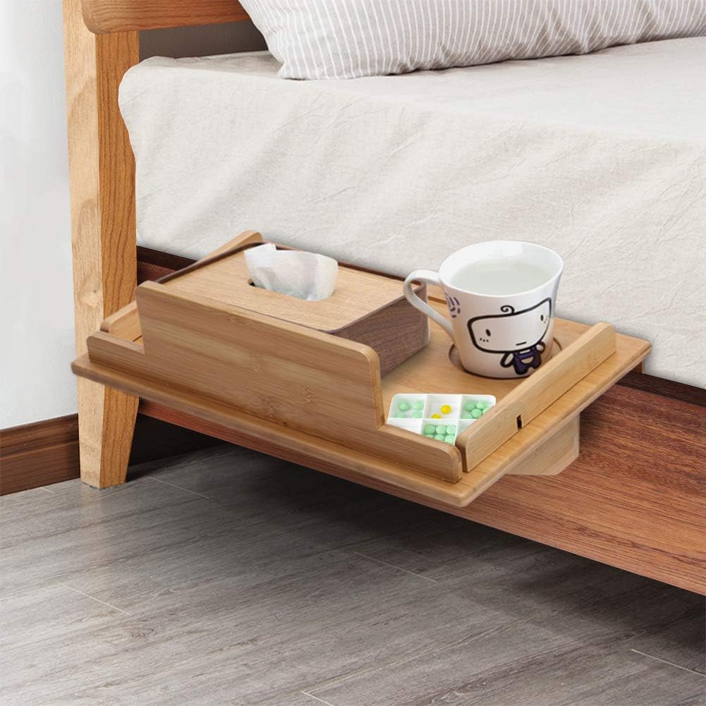 Cocoarm Bedside Caddy Natural Bamboo Bedside Shelf Attachable Bedside Table Nightstand Organizer Shelf Dorm Room Bed Tray For Students Multi Functional Bedside Rack 40 X 27 Cm Amazon Co Uk Kitchen Home