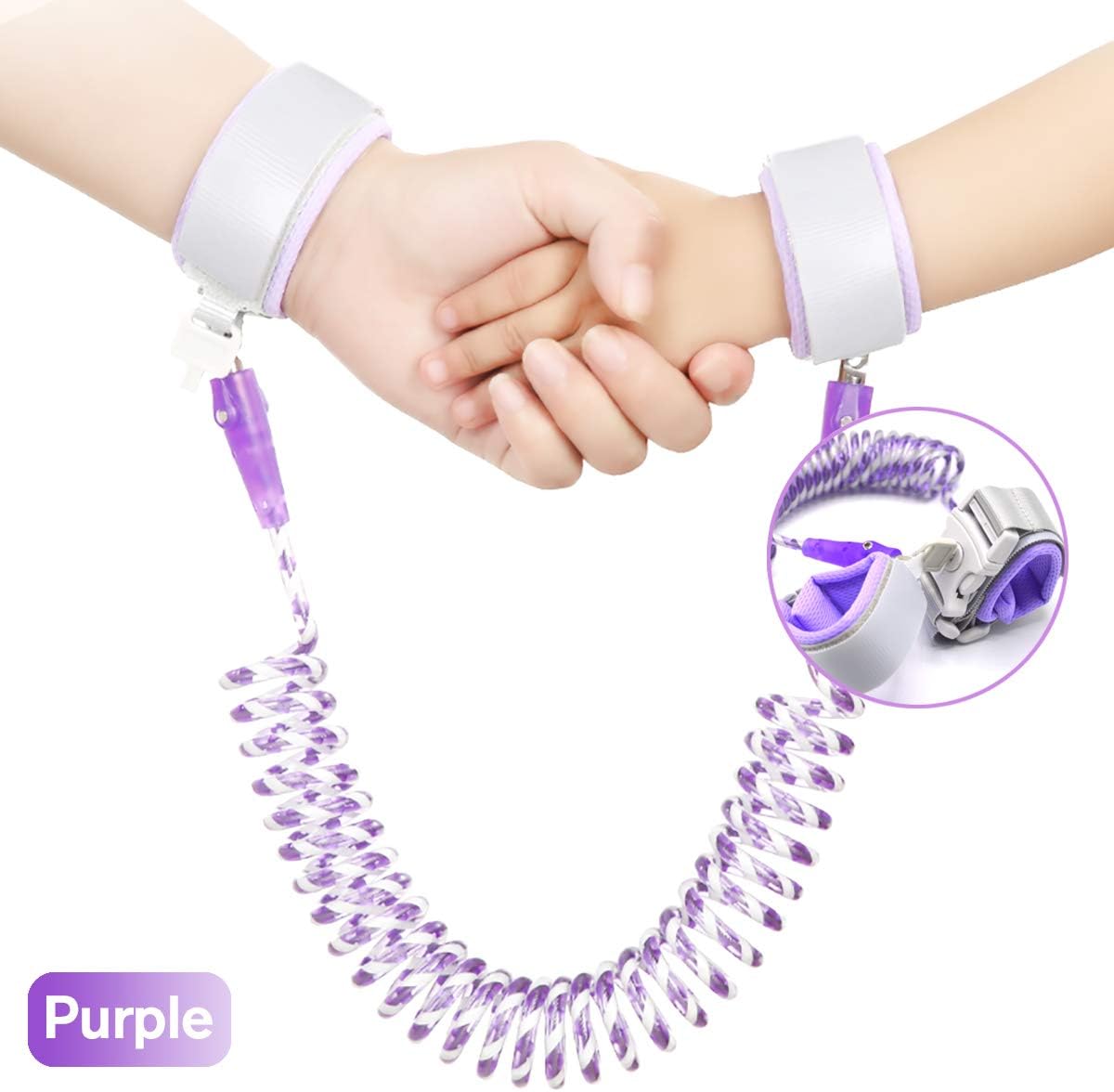 ECUDIS Anti-Lost Child Safety Walking Hand Leash, Reflective Wrist Link with Lock for Toddlers, Babies & Kids, Comfortable & Rotate 360 Wrist Band to Keep Child Nearby (Purple, 2M)