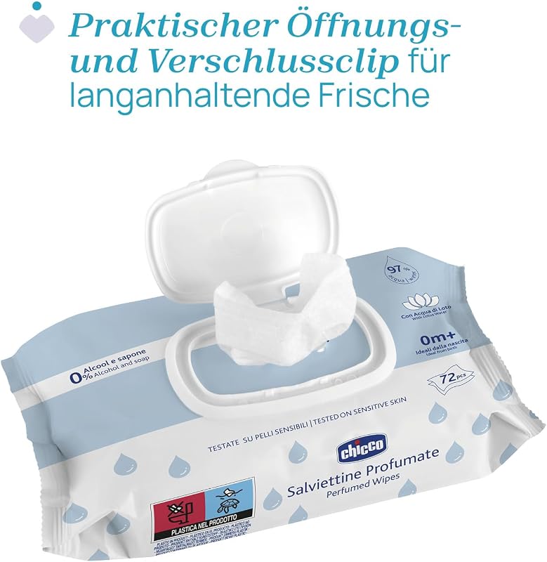 Neugeborenen-Baby-Mehrzweck-Reinigungstücher mit Plaquette, alkoholfrei, parfümiert, für empfindliche Haut geeignet, Multipack mit 864 Tüchern, 12 Packungen mit 72 Tüchern