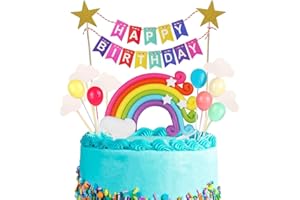 Xihuimay 15pcs Cake Topper Set - Happy Birthday Banner Topper Handmade Cupcake Topper including Colorful Rainbow Clouds Balloon Stars Picks for Boys Girls Party Decoration