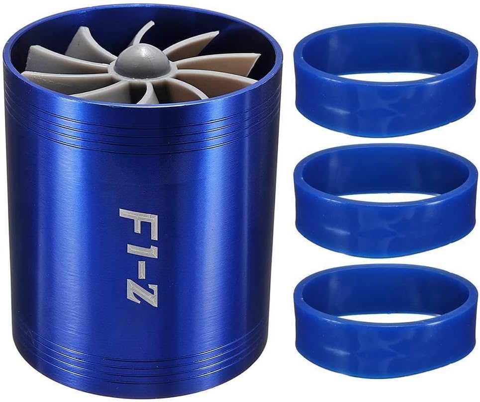 Auto parts 75mmX64mm Universal Car Air Filter Intake Fan Double Propellers Fuel Gas Saver Supercharger For Turbine Turbo Charger Air filter car (Color : Blue)