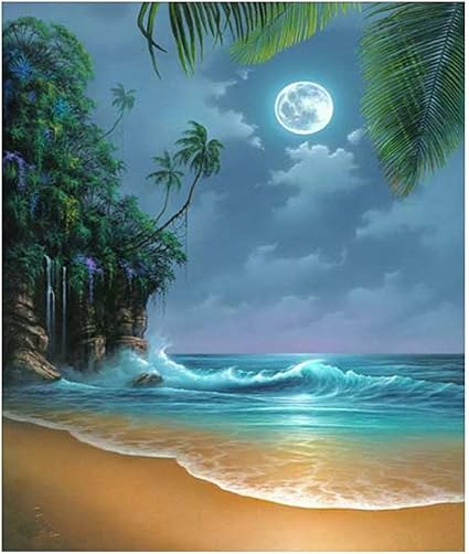 Amazon Com Mobicus 5d Diy Diamond Painting By Number Kits Seaside Moon Beach 16xinch 40x50cm