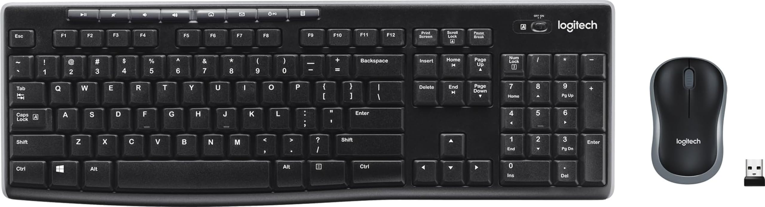 Logitech MK270 Combo de teclado y mouse inalámbricos de tamaño completo - Negro