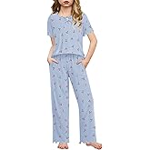Arshiner Girls Pajama Set Short Sleeve Long Pant Sleepwear Soft Shirring Lounge Set Pjs