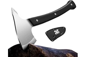 GRUMPY BEAR Full Tang Survival Camping Axe with Wood Ergonomic Handle and Nylon Sheath Sheath – High Carbon Stainless Steel, Multi-Tool for Outdoor, Hunting, Emergency (Small)