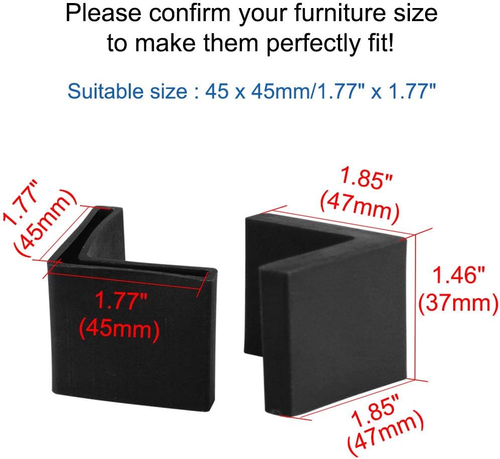 sourcing map 45 x 45mm Angle Iron Foot Pads L Shaped Plastic Furniture Desk Leg Cap End Covers Floor Protector Black 6 Pcs - Image 3