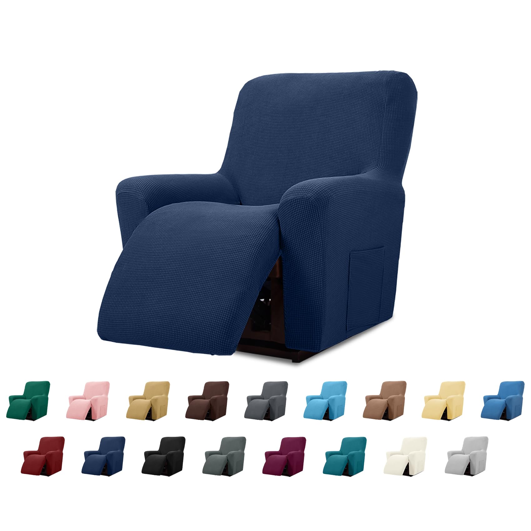 Cupuamon Recliner Chair Covers,Lazy Boy Recliner Covers Stretch Reclining Covers 1 Piece Furniture Protector with Elastic Bottom for Dog,Kids-Navy