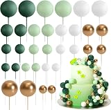 Astaron 32 Pcs Ball Cake Toppers Green Gold Foam Ball Decorations 2cm-4cm
