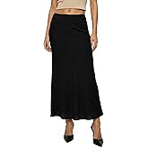 sissycos Women’s Ruched Chiffon Maxi Skirt, Elastic Waist Straight Floor-Grazing Skirt for Street & Party(Black,L)