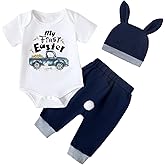 Aslaylme Baby Boys Girls Easter Outfit Newborn 1st Easter Clothes Bunny Bodysuit