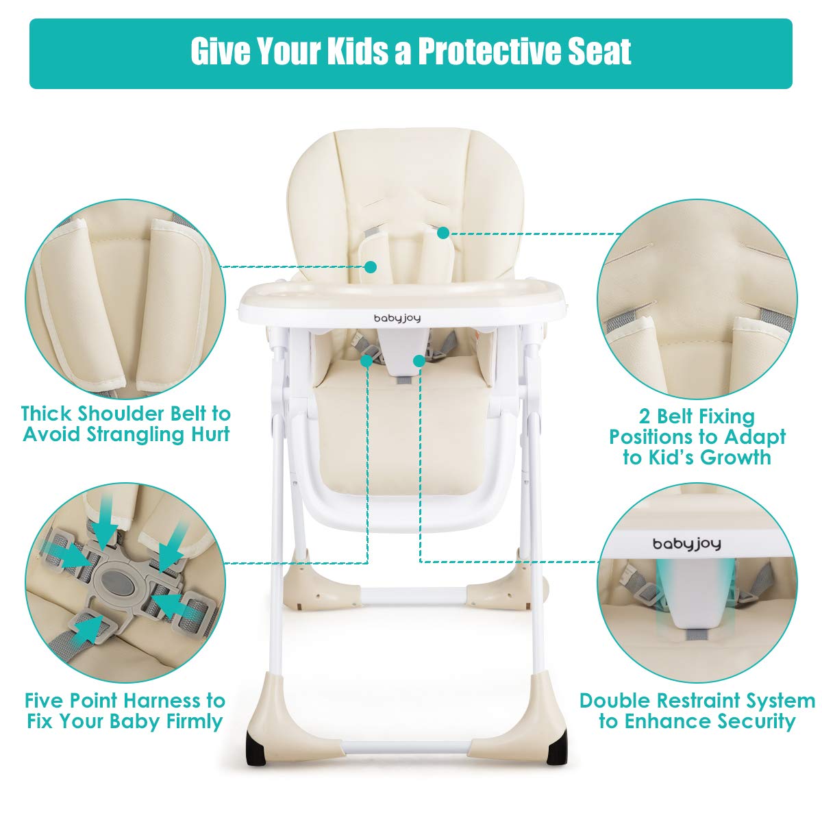 BABY JOY Convertible High Chair for Babies & Toddlers, Height Adjustable, Grow & Go High Chair w/Recline & Footrest, Removable Double Tray, Portable Baby Dinning Chair with Wheels (Beige)