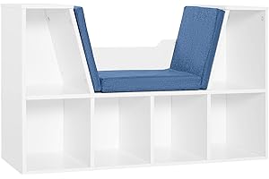 HOMCOM 6-Cubby Bookcase with Seat Cushion, Cube Storage Shelf Bookshelf with Reading Nook for Home Office, Study, Blue