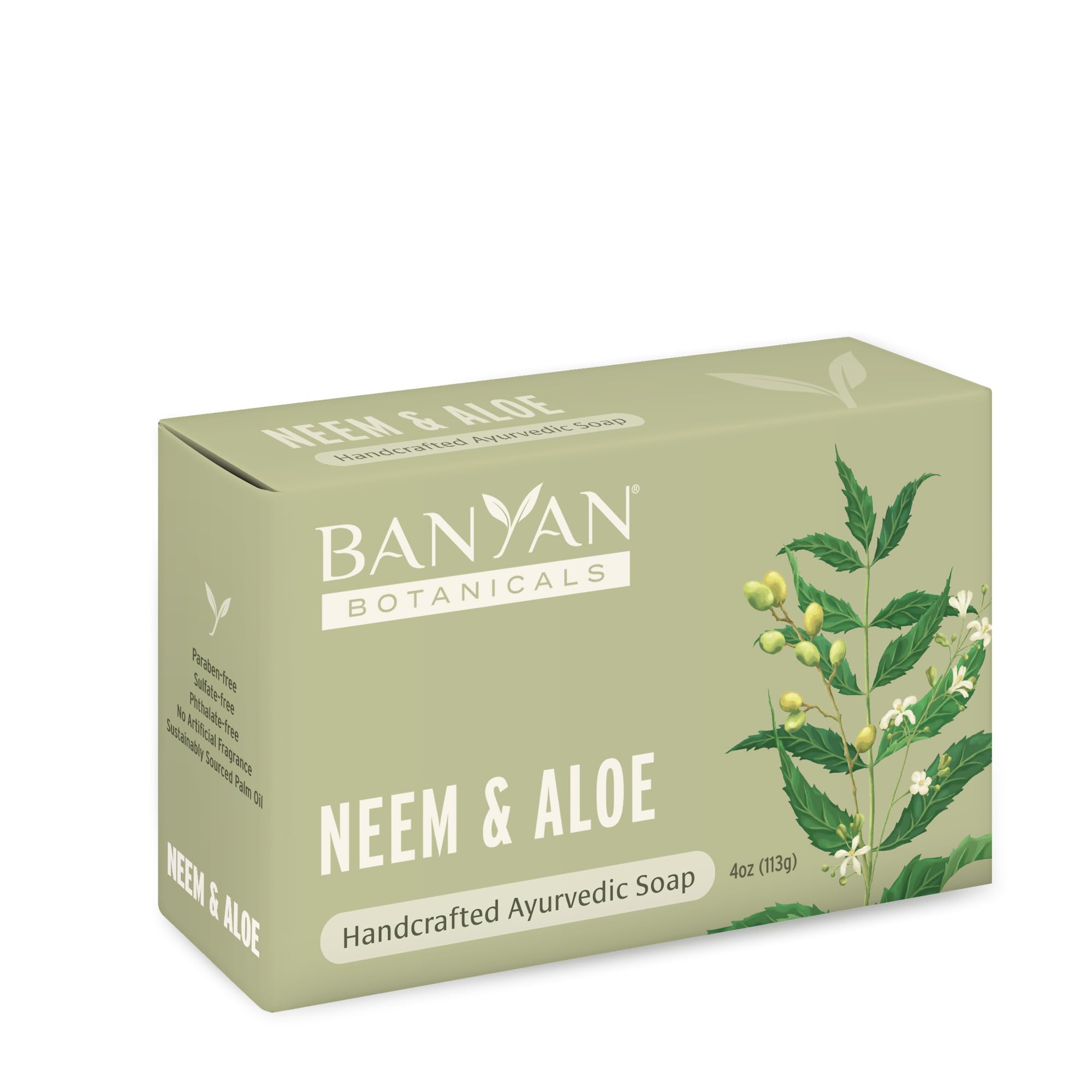 Banyan Botanicals Neem & Aloe Soap – Calming and Soothing Soap for Sensitive Skin – With Organic Neem Leaf, Aloe Vera, and Vetiver Essential Oil – 4 oz Bar – Free of Sulfates, Phthalates & Parabens