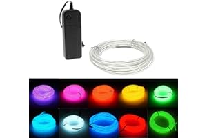 MIYOKA Neon Lights El Wire with Battery Pack 3m/9ft Flexible Neon Lights 3 Lighting Modes Neon Lights Car Lights Garden Wedding Decoration Holiday LED Rope Lights(White)