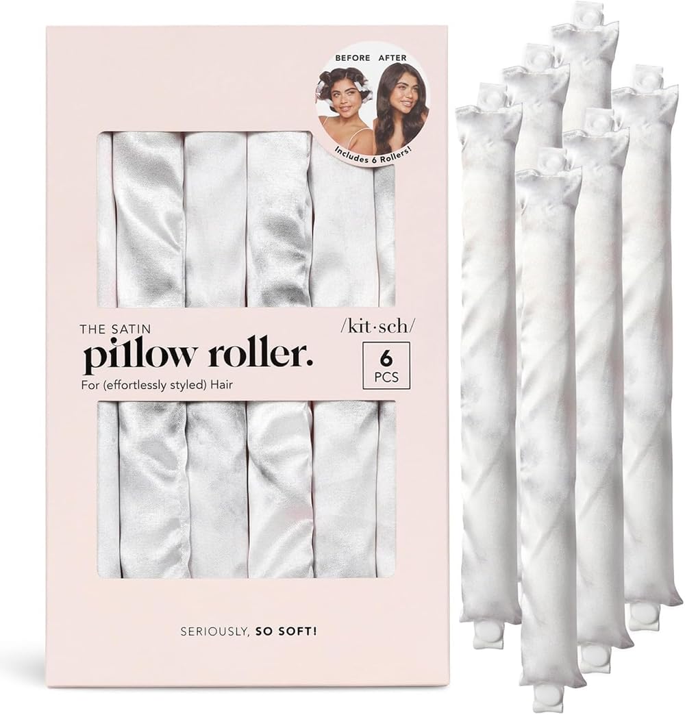 Kitsch Satin Pillow Rollers 6pc Marble Heatless Hair Curler Overnight