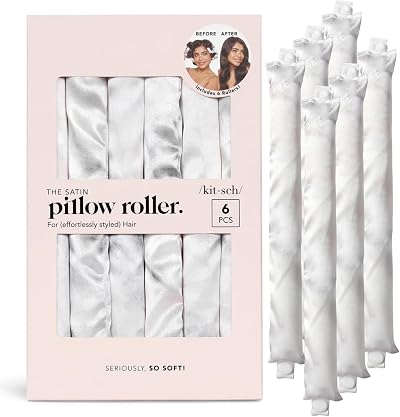 Kitsch Satin Pillow Rollers 6pc Marble Heatless Hair Curler Overnight