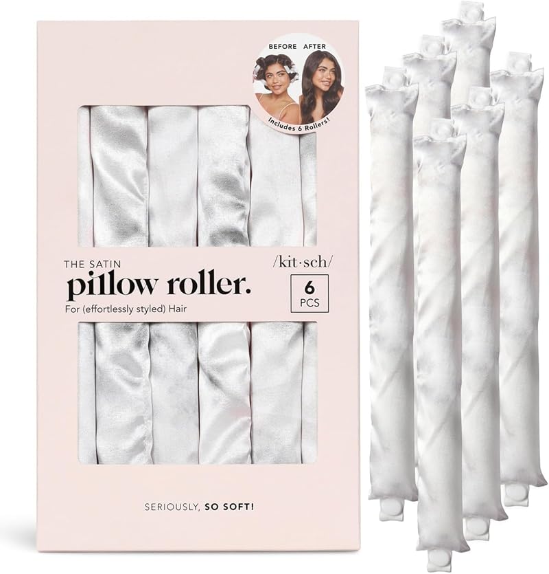 Kitsch Satin Pillow Rollers 6pc Marble Heatless Hair Curler Overnight