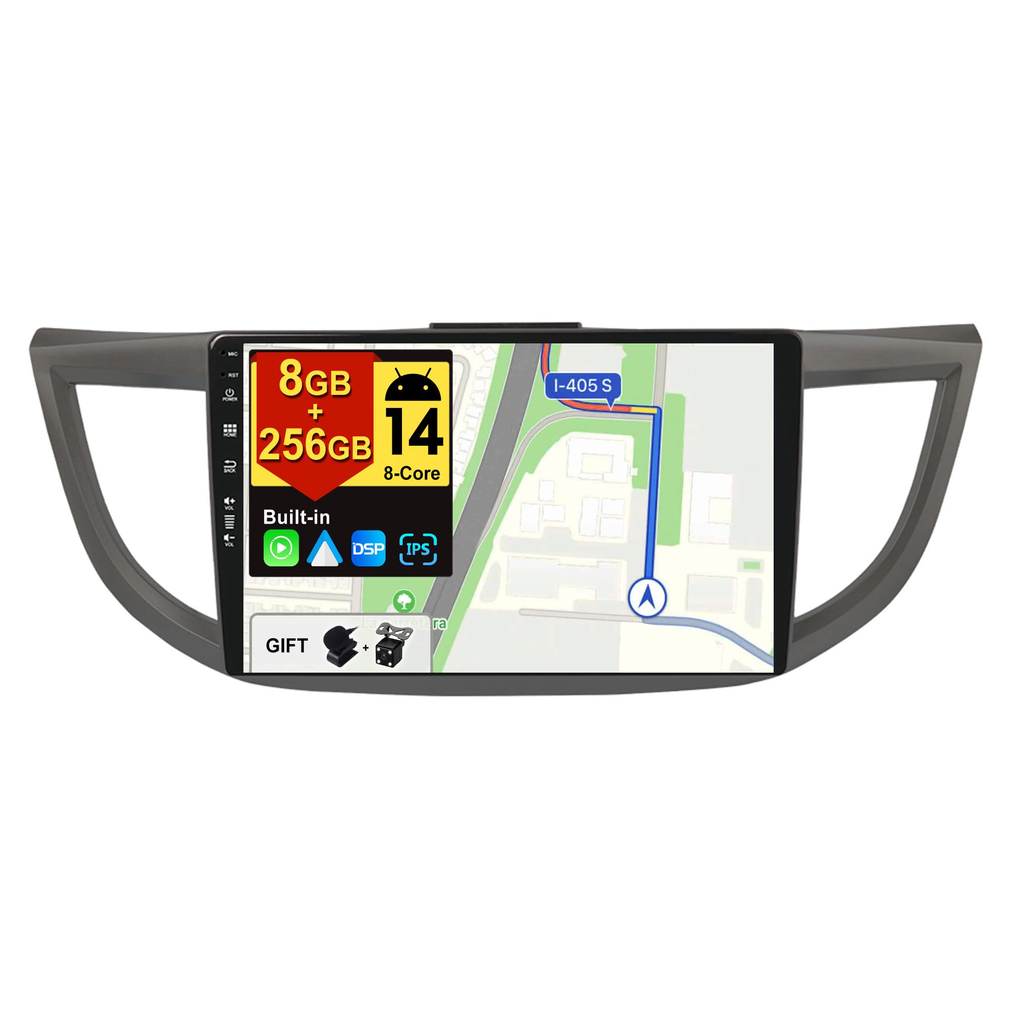 BXLIYER -[8G+256G, 8-Core]- Android 15 IPS Car Stereo For Honda CRV (2012-2016) - Wireless CarPlay/Android Auto - LED Camera & MIC - 10.1 Inch 2 Din - Steering Wheel DAB Fast-boot 360-CAM WIFI DSP