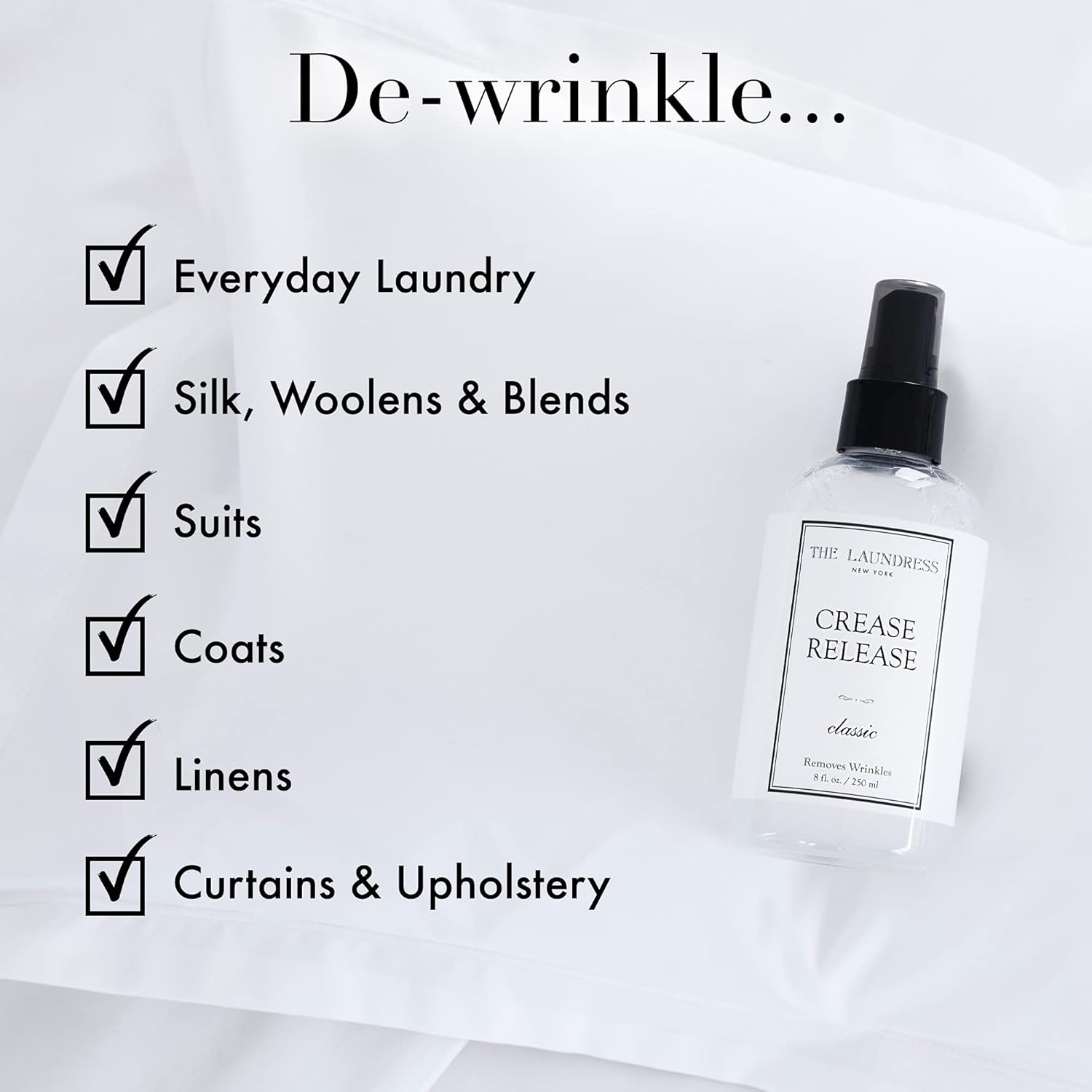 The Laundress - Crease Release, Classic Scented, Wrinkle Release Spray, Shirts, Suits, Curtains & More, Anti Wrinkle Spray for Clothes, Wrinkle Remover Spray, 8 fl oz: Home & Kitchen