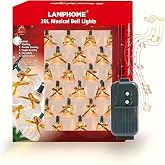 LAMPHOME 30 Lights Christmas Musical Bell String Lights, 25 Classical Holiday Songs, 7 Functions Clear Incandescent Bulb Green Wire Light with Yellow Bells for Indoor Xmas Tree Decorations