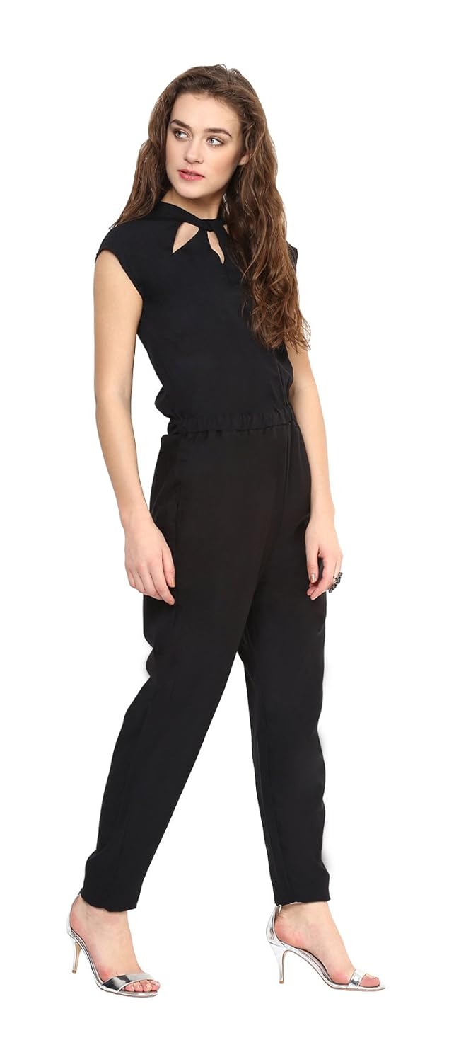 uptownie lite women's crepe neck cut out jumpsuit (black)