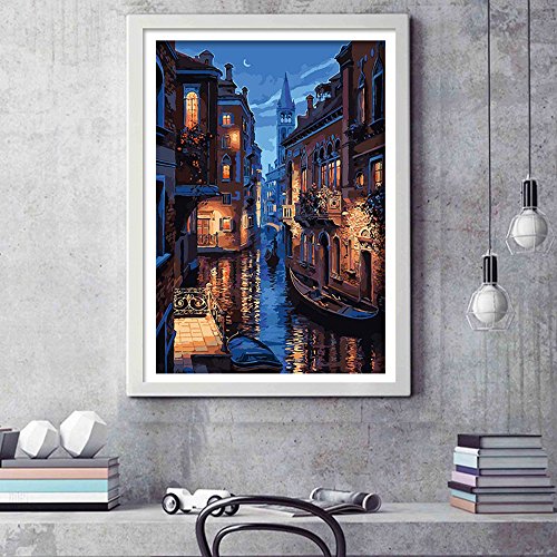 Geboor Diy Oil Painting Drawing with Brushes Paint, Paint by Number Kit for Adults Venice Evening Decoration 40x50CM