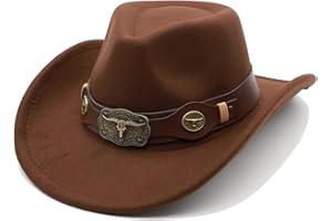 MIVBUKS Western Cowboy Hat for Men Cowgirl Hat for Women Unisex Wide Brim Felt Fedora Hats Classic Cowboy Hats