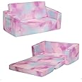 Delta Children Cozee 2-in-1 Extra Wide Convertible Sofa to Lounger-Comfy Flip Open Couch/Sleeper for Kids, Pink Tie Dye