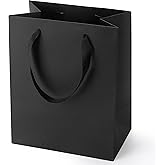 PrimeSign Black Gift Bags With Handles: 8x5x10 Inch 12 Pack Black Paper Gags Medium Bulk For Party Shopping Birthday Wedding Graduation Fathers Day